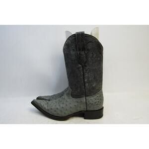 Correcaminos Mens Size 9 Black Leather Gray Smooth Ostrich Cowboy Boots